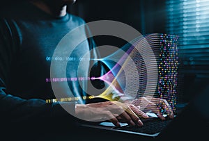 Data processing and big data analytics concept. Binary code streams and data flow. Ideal for AI artificial intelligence, machine