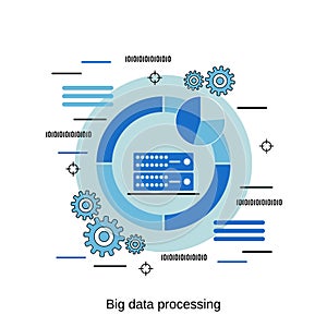 Data processing, big data analysis flat design vector concept