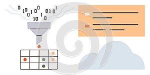 Data Processing and Cloud Computing Concept with Funnel, Binary Code, and Cloud