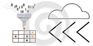 Data Processing and Cloud Computing Concept with Funnel, Binary Code, and Cloud Icon