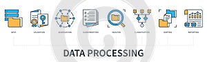 Data processing concept with icons in minimal flat line style