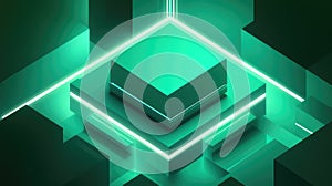 Data processing cube with glowing neon lines