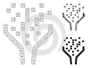 Data Processing Funnel Vector Mesh Carcass Model and Triangle Mosaic Icon