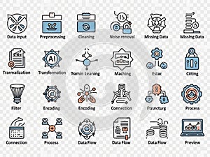 Data processing icons isolated on white background