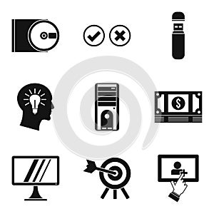 Data processing icons set, simple style