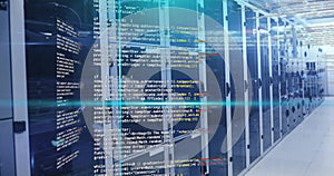 Data processing image over server racks in data center