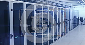 Data processing image over server racks in data center