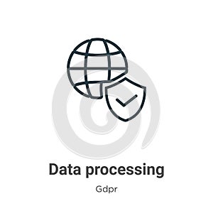 Data processing outline vector icon. Thin line black data processing icon, flat vector simple element illustration from editable