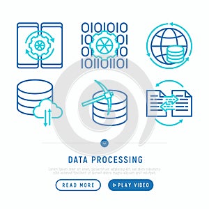 Data processing with thin line icons