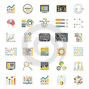 Data Processing Volume on White Background Icons Set Infographic Flat Design Mobile Apps Template Vector