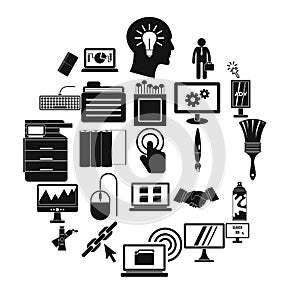 Data processor icons set, simple style