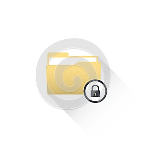 Data protected computer folder icon with files and lock key.