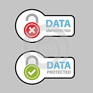 Data protected unprotected safety icon symbol