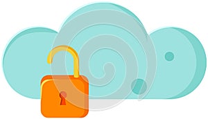 Data protection cloud storage design flat concept. Online storage sign symbol icon with lock