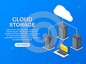 Data protection cloud storage design flat concept. Online storage sign symbol icon. Storage and cloud, cloud computing.