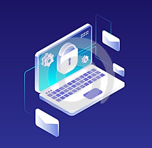 Data protection concept. Email database encryption, computer, information and storage security. Antivirus and vpn vector