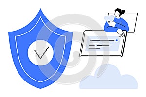 Data Protection Concept with Security Shield, Cloud Technology, and User Authentication Elements