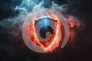 Data protection, cyberattack, and cyber security concepts on a blue background. Database security software development