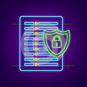 Data protection data center neon icon. Internet technology. Information technology. Vector stock illustration