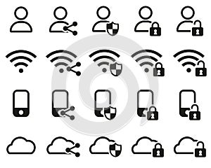 Data Protection & Data Security Icons Black & White Set Big