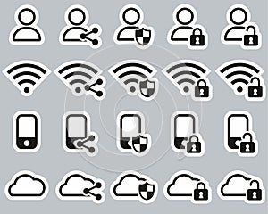 Data Protection & Data Security Icons Black & White Sticker Set Big