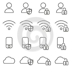 Data Protection & Data Security Icons Thin Line Vector Illustration Set