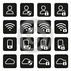 Data Protection & Data Security Icons White On Black