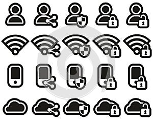 Data Protection & Data Security Icons White On Black Sticker Set Big