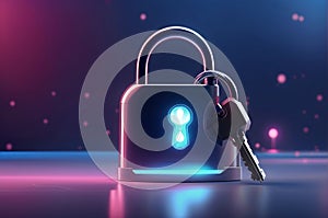 Data protection encryption technology concept background , lock and key banner with copy space text