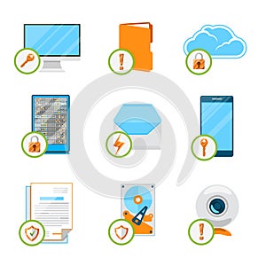 Data protection flat icon set