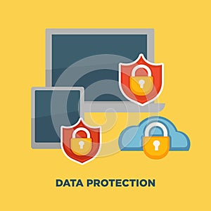 Data protection folder lock on internet security isolated on yellow.