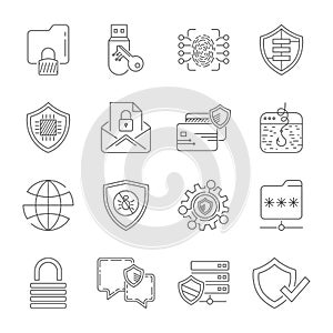 Data protection and Internet Security icons. Vector line icons set. Simple thin line design. Modern outline symbols, pictograms.
