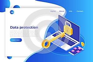 Data protection, Internet security isometric concept. VPN, Encryption, Privacy Protection.