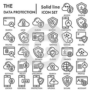 Data protection line icon set, computer safety symbols collection, vector sketches, logo illustrations, server protect