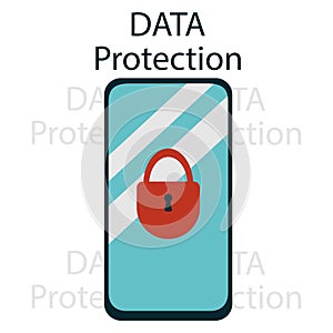 Data protection on mobile phones. Security concept. Flat vector style