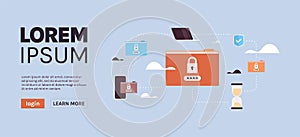 Data protection padlock security privacy database and folder password protect map internet mobile computer app concept.
