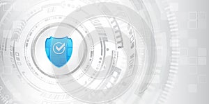 Data protection privacy concept. Shield icon and internet technology networking connection. Cyber security internet and networking