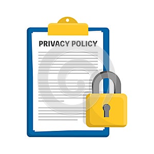 Data protection, privacy policy concept. Clipboard and closed padlock