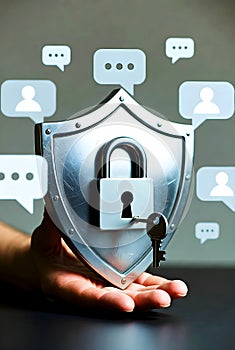 Data Protection And Privacy Security Concept With Shield Lock And Encryption Key Symbol