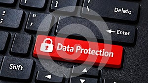 Data Protection Red Keyboard Button Representing Cyber Security And Privacy Control