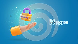 Data protection, safe information, encryption datum, protection network, privacy account. Yellow digital security lock photo