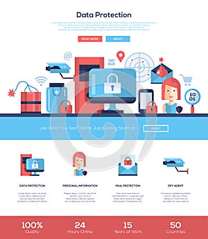 Data protection services website header banner with webdesign elements