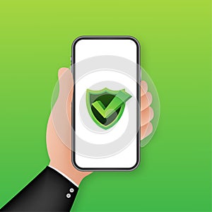 Data Protection on smartphone, privacy, and internet security. Vector stock illustration