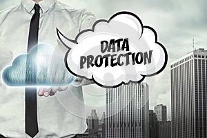 Data protection text on cloud computing theme with