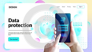 Data protection web site template. Landing page header.