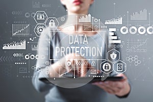 Data protection with woman using a tablet