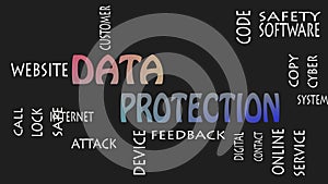 Data Protection word cloud concept on black background