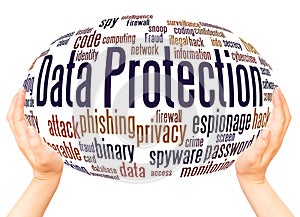 Data Protection word cloud hand sphere concept