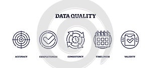 Data Quality icons depict accuracy, completeness, consistency, timeliness, and validity. ...