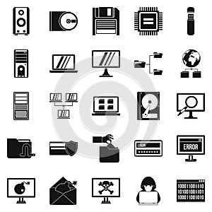 Data recovery icons set, simple style